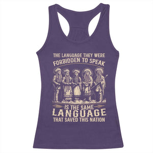 Native American Warrior Racerback Tank Top The Language They Were Forbidden To Speak Saved This Nation TS11 Purple Print Your Wear