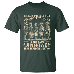 Native American Warrior T Shirt The Language They Were Forbidden To Speak Saved This Nation TS11 Dark Forest Green Print Your Wear