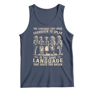 Native American Warrior Tank Top The Language They Were Forbidden To Speak Saved This Nation TS11 Navy Print Your Wear