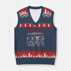 America Love It Or Give It Back V-Neck Knit Sweater Vest Native American Chiefs USA Flag TS11 Navy Red Print Your Wear