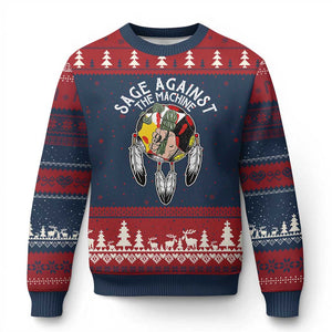 Funny Sage Against The Machine Ugly Christmas Sweater Native American Sage Medicine Wheel TS11 Navy Red Print Your Wear