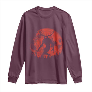 Wendigo Monster Long Sleeve Shirt Skinwalker Night Stroll Cryptid Full Moon Evil Monster TS11 Maroon Print Your Wear