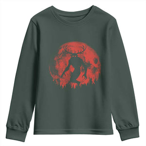 Wendigo Monster Youth Sweatshirt Skinwalker Night Stroll Cryptid Full Moon Evil Monster TS11 Dark Forest Green Print Your Wear