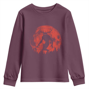 Wendigo Monster Youth Sweatshirt Skinwalker Night Stroll Cryptid Full Moon Evil Monster TS11 Maroon Print Your Wear