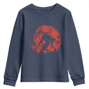Wendigo Monster Youth Sweatshirt Skinwalker Night Stroll Cryptid Full Moon Evil Monster TS11 Navy Print Your Wear