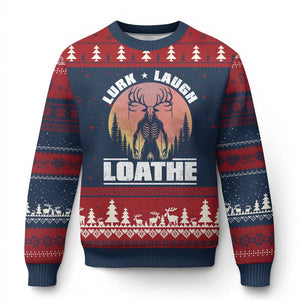 Funny Wendigo Cryptid Lurk Laugh Loathe Ugly Christmas Sweater TS11 Navy Red Print Your Wear