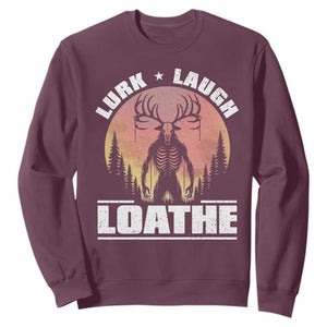 Funny Wendigo Cryptid Lurk Laugh Loathe Sweatshirt TS11 Maroon Print Your Wear