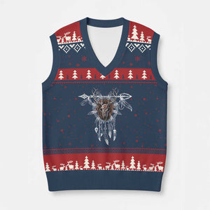 Native American Wendigo Monster Skinwalker Dreamcatcher V-Neck Knit Sweater Vest TS11 Navy Red Print Your Wear