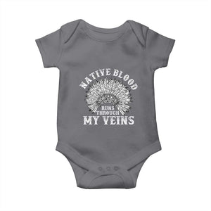 Native Blood Runs Through My Veins Baby Onesie Native American War Bonnet TS11 Charcoal Print Your Wear