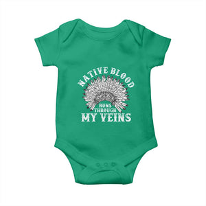 Native Blood Runs Through My Veins Baby Onesie Native American War Bonnet TS11 Irish Green Print Your Wear