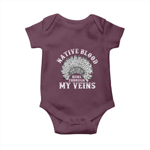 Native Blood Runs Through My Veins Baby Onesie Native American War Bonnet TS11 Maroon Print Your Wear
