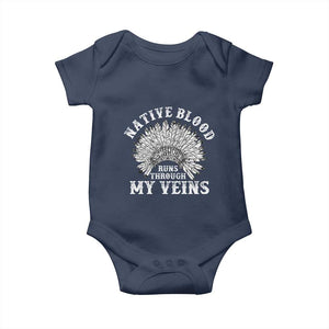 Native Blood Runs Through My Veins Baby Onesie Native American War Bonnet TS11 Navy Print Your Wear