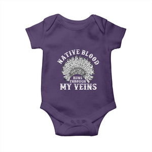 Native Blood Runs Through My Veins Baby Onesie Native American War Bonnet TS11 Purple Print Your Wear