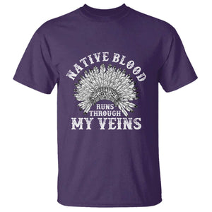 Native Blood Runs Through My Veins T Shirt Native American War Bonnet TS11 Purple Print Your Wear