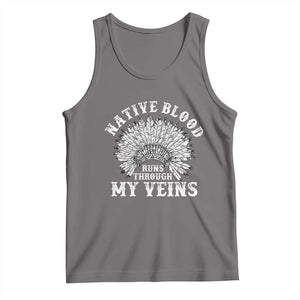 Native Blood Runs Through My Veins Tank Top Native American War Bonnet TS11 Deep Heather Print Your Wear