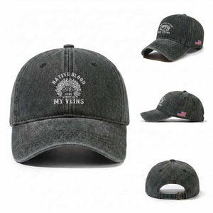 Native Blood Runs Through My Veins Washed Cotton Baseball Cap Native American War Bonnet