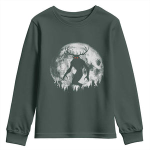 Wendigo Monster Youth Sweatshirt Skinwalker Night Stroll Cryptid Full Moon TS11 Dark Forest Green Print Your Wear
