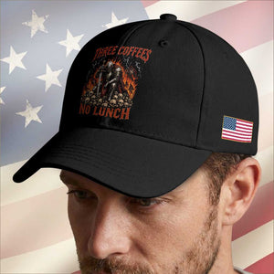 Three Coffees No Lunch Baseball Cap Funny Medieval Knight Coffee Lover