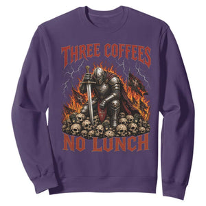 Three Coffees No Lunch Sweatshirt Funny Medieval Knight Coffee Lover