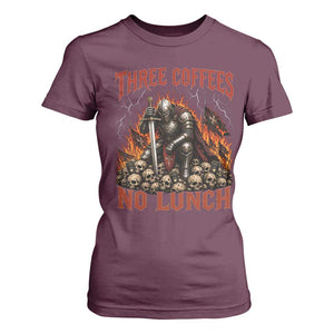 Three Coffees No Lunch T Shirt For Women Funny Medieval Knight Coffee Lover