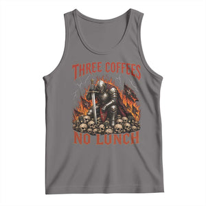 Three Coffees No Lunch Tank Top Funny Medieval Knight Coffee Lover