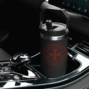 Deus Vult Ordo Silentium Knights Templar Est 1119 Flip Straw Tumbler Crusader Cross
