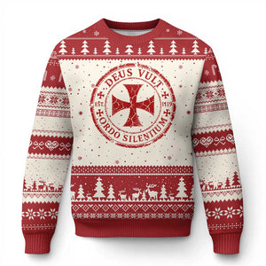 Deus Vult Ordo Silentium Knights Templar Est 1119 Ugly Christmas Sweater Crusader Cross