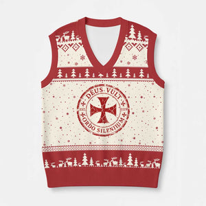 Deus Vult Ordo Silentium Knights Templar Est 1119 V-Neck Knit Sweater Vest Crusader Cross