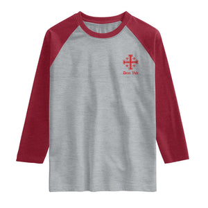 Deus Vult Catholic Knight Templar Jerusalem Cross Raglan Shirt