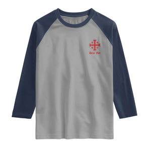 Deus Vult Catholic Knight Templar Jerusalem Cross Raglan Shirt