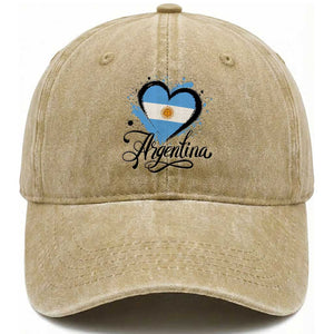 Argentina Heart Argentinian Flag Sun of May Patriotic Washed Cotton Baseball Cap