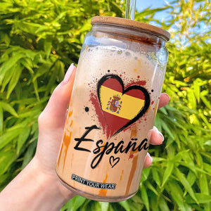 Espana Heart Spanish Flag Patriotic Spain Pride Glass Can