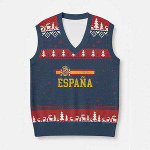 Espana Pride Vintage Spain Coat of Arms Patriotic Spainish Flag V-Neck Knit Sweater Vest