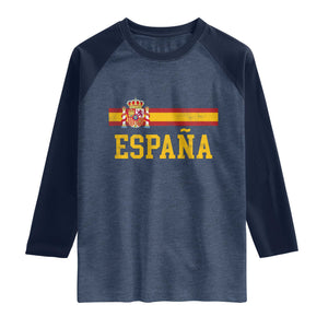 Espana Pride Vintage Spain Coat of Arms Patriotic Spainish Flag Raglan Shirt