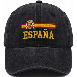 Espana Pride Vintage Spain Coat of Arms Patriotic Spainish Flag Washed Cotton Baseball Cap