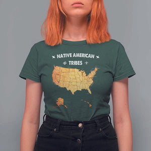 Native American Tribes T Shirt For Women Vintage Native American Map US History TS11 Dark Forest Green Print Your Wear
