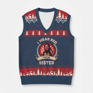 Native American Women V-Neck Knit Sweater Vest I Wear Red For My Sister Stop MMIW Hand TS11 Navy Red Print Your Wear