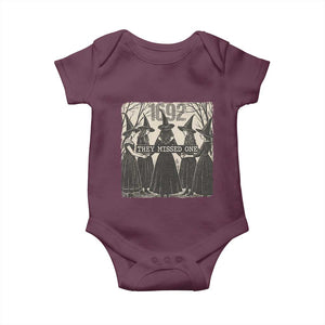 1692 They Missed One Baby Onesie Halloween Feminist Witch Trials TS11 Maroon Print Your Wear