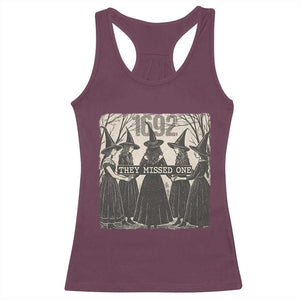 1692 They Missed One Racerback Tank Top Halloween Feminist Witch Trials TS11 Maroon Print Your Wear