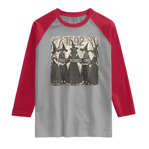 1692 They Missed One Raglan Shirt Halloween Feminist Witch Trials TS11 Sport Gray Red Print Your Wear