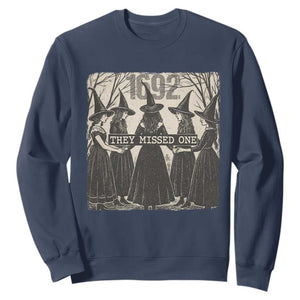 1692 They Missed One Sweatshirt Halloween Feminist Witch Trials TS11 Navy Print Your Wear
