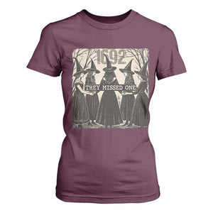 1692 They Missed One T Shirt For Women Halloween Feminist Witch Trials TS11 Maroon Print Your Wear