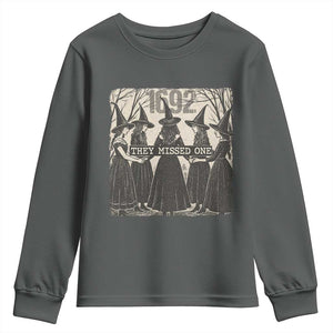 1692 They Missed One Youth Sweatshirt Halloween Feminist Witch Trials TS11 Dark Heather Print Your Wear
