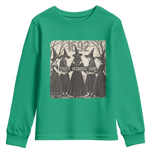 1692 They Missed One Youth Sweatshirt Halloween Feminist Witch Trials TS11 Irish Green Print Your Wear