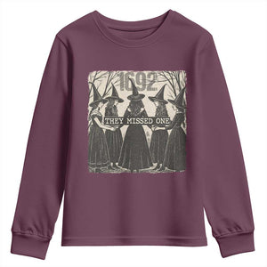 1692 They Missed One Youth Sweatshirt Halloween Feminist Witch Trials TS11 Maroon Print Your Wear