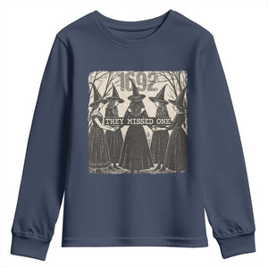 1692 They Missed One Youth Sweatshirt Halloween Feminist Witch Trials TS11 Navy Print Your Wear