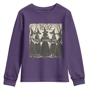 1692 They Missed One Youth Sweatshirt Halloween Feminist Witch Trials TS11 Purple Print Your Wear