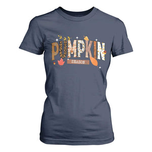 Pumpkin Season T Shirt For Women Fall Autumn Harvest Season Thanksgiving TS11 Navy Print Your Wear