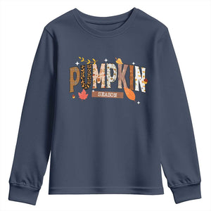 Pumpkin Season Youth Sweatshirt Fall Autumn Harvest Season Thanksgiving TS11 Navy Print Your Wear
