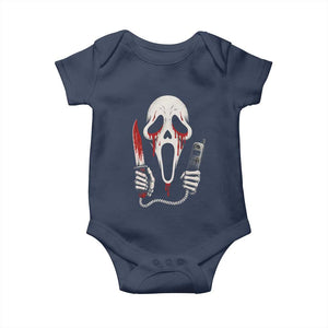 Funny Halloween Scary Face Ghost Baby Onesie Horror Slasher Bloody Knife TS11 Navy Print Your Wear